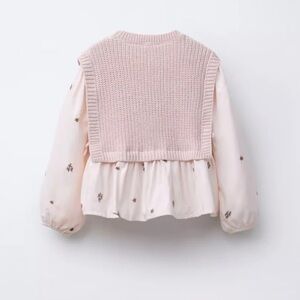 Zara Girls 4YR Light Pink Knit Vest with Floral Embroidered Top